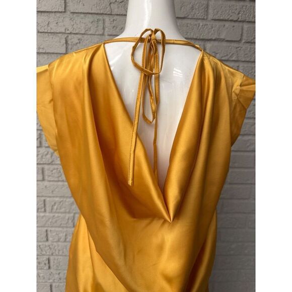 UUG Women Yellow Satin Draped Tie Back Cut-Out Blouse Size L - Picture 7 of 8